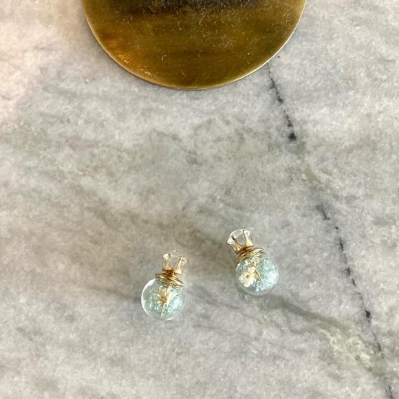 ‘Glass Ballroom' Dried Flower Sea Green Crystal Ball Earring - Picture 3 of 7